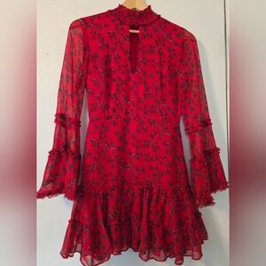 Bardot Red Floral Long Sleeve Dress